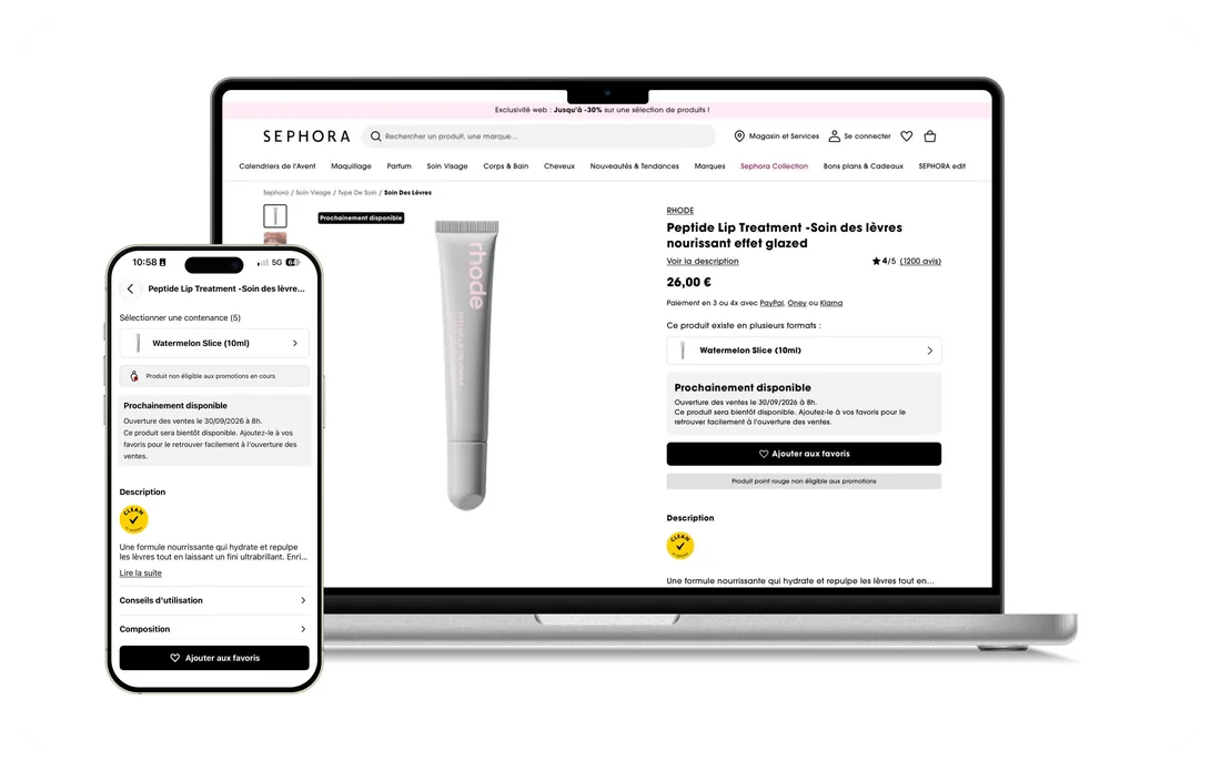 Page produit en accès anticipé, sur un ordinateur portable et un téléphone