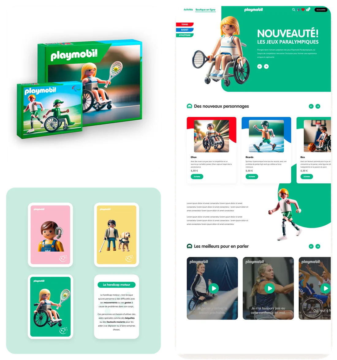 Boîtes de jeu Playmobil inclusives, cartes d’accessibilité illustrées et une landing page e-commerce