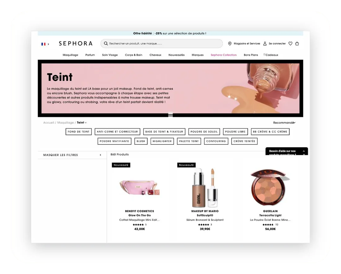 L’ancienne page de liste produits Sephora