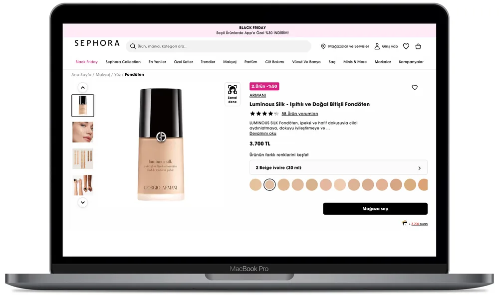 Après : page produit avec la nouvelle icône et le bouton du VTO